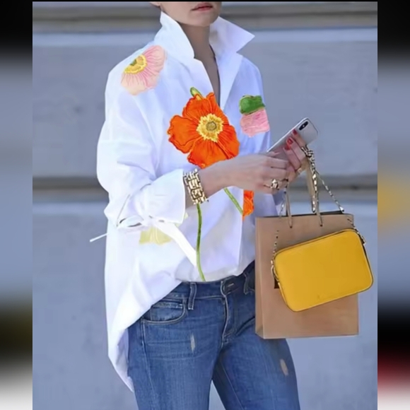 Tops - Women's Shirt Spring and Autumn Fashion Lapel Collar Long Sleeves Floral Print
